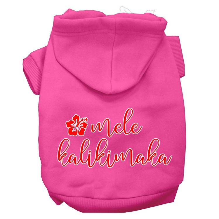 Mele Kalikimaka Screen Print Dog Hoodie Bright Pink XL